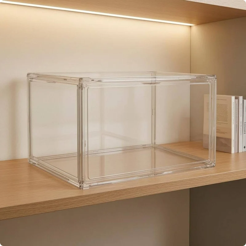 Boîte à chaussures transparente empilable à ouverture frontale