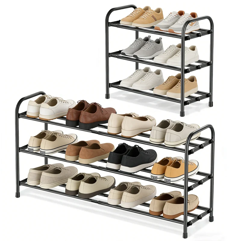 Étagère à chaussures métal 3 niveaux extensible noire
