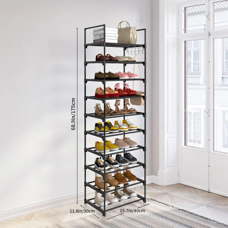 Étagère à chaussures noire 10 niveaux 175 cm
