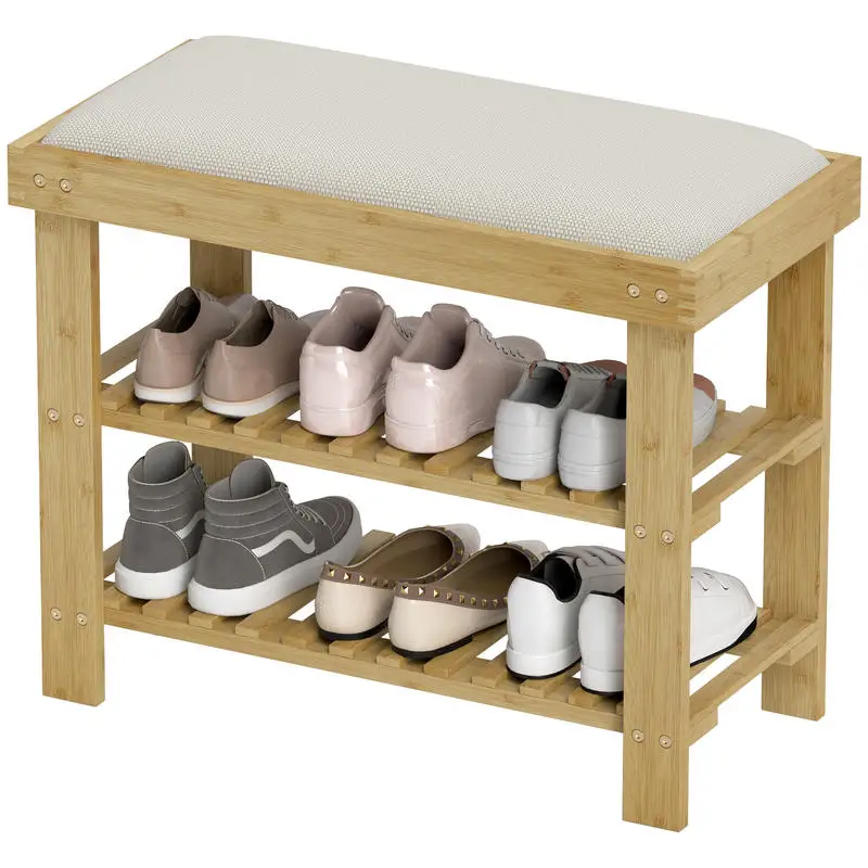 Banc à chaussures avec assise rembourrée bambou