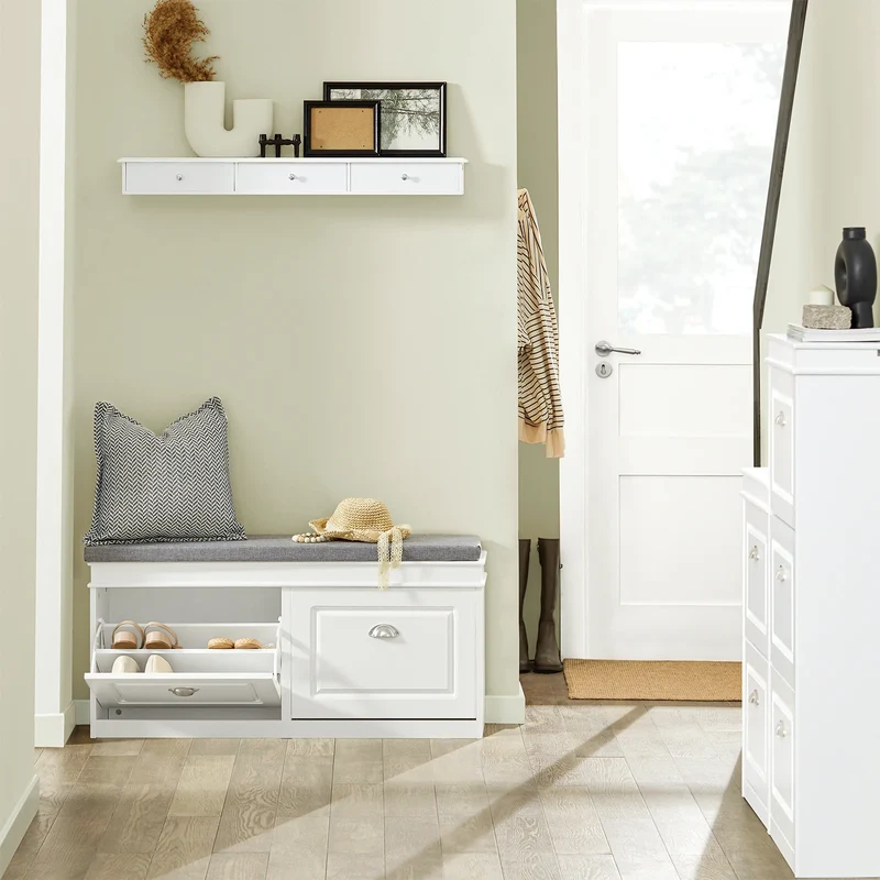 Banc à chaussures blanc avec assise rembourrée