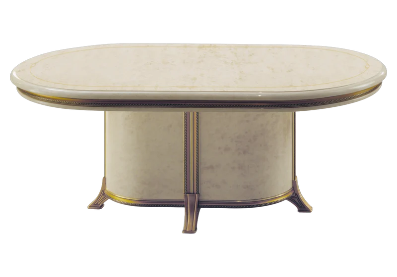 Table basse de salon ovale 140x80 marbre ivoire et or - Melodia