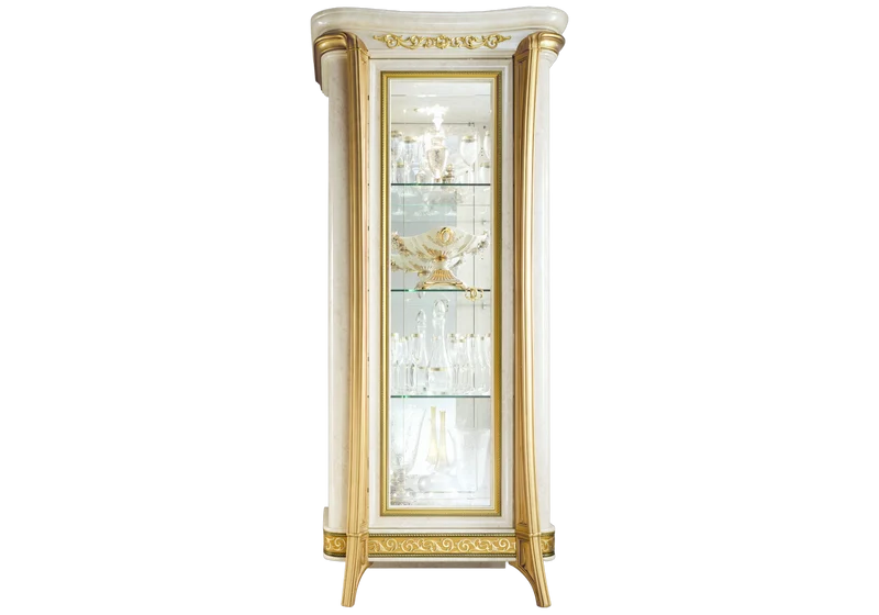 Vitrine 1 porte effet marbre ivoire et or - Melodia