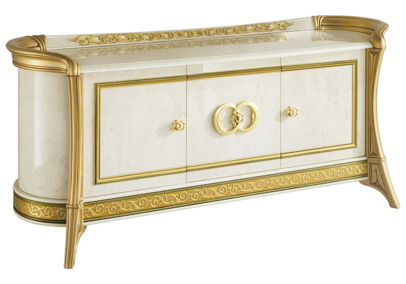 Buffet 3 portes effet marbre ivoire et or - Melodia