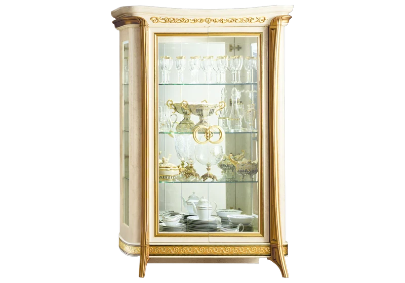 Vitrine 2 portes effet marbre ivoire et or - Melodia