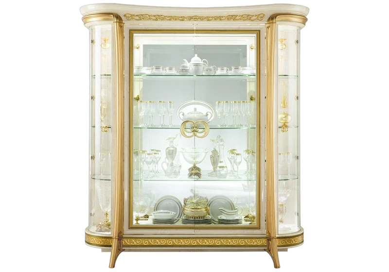 Vitrine 4 portes effet marbre ivoire et or - Melodia