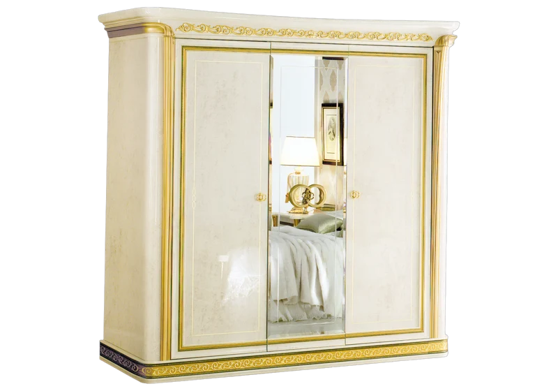Armoire 3 portes miroir effet marbre ivoire et or – Melodia