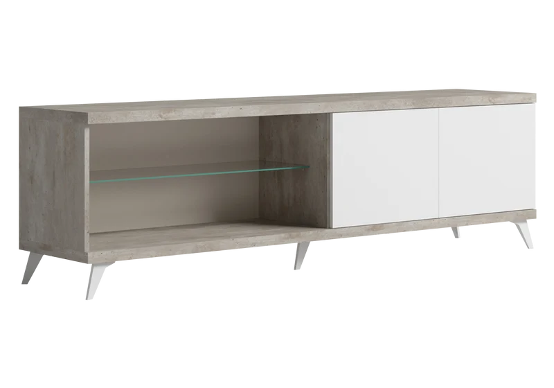 Meuble TV 200 cm blanc laqué béton avec niche – Treviso