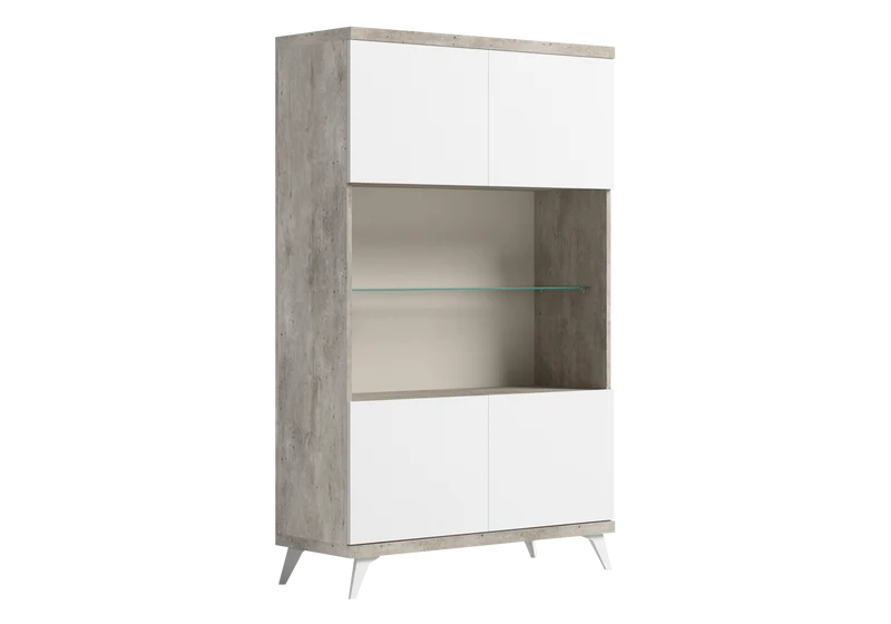 Vitrine rangement blanc laqué effet béton - Treviso
