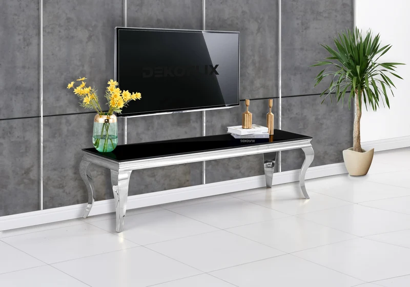 Meuble TV verre noir design argent - Neo