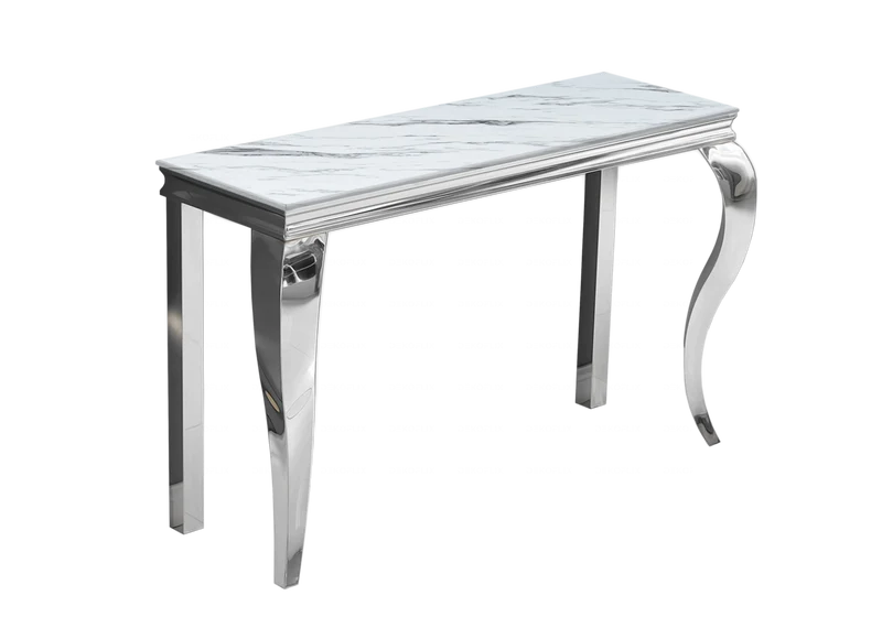 Console d'entrée design marbre blanc argent - Neo
