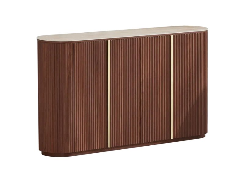 Buffet design ovale travertin noyer cannelé - Terra