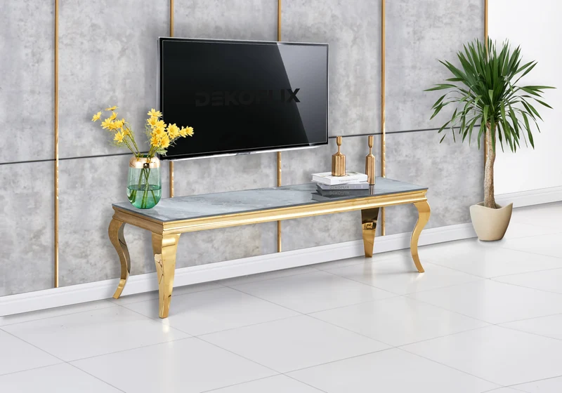 Meuble TV marbre gris design doré - Neo