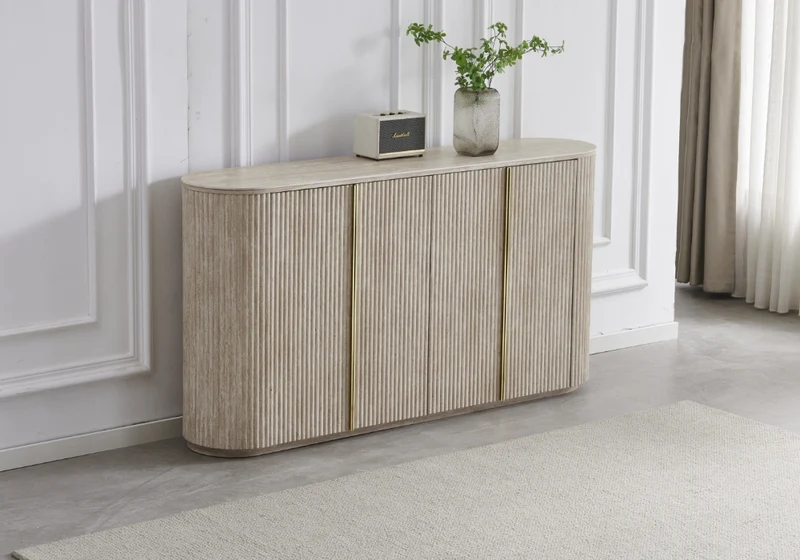Buffet design ovale travertin cannelé - Terra