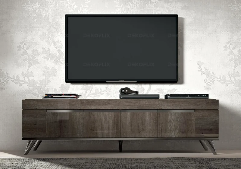 Meuble TV 3 ou 4 portes chêne laqué design - Medea