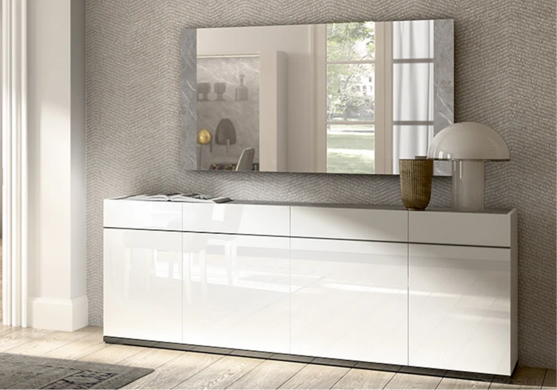 Buffet 3 ou 4 portes blanc laqué marbre gris - Mara