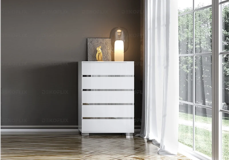 Chiffonnier 5 tiroirs blanc laqué design - Dream