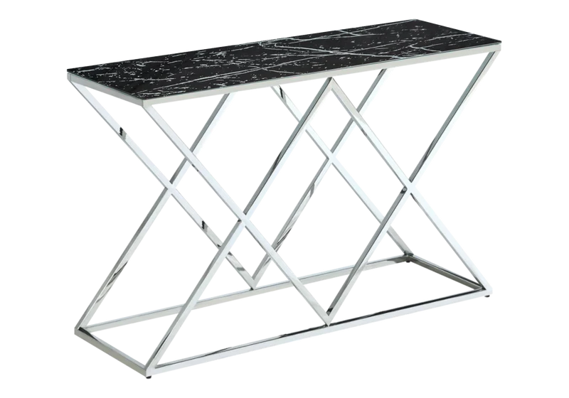 Console d'entrée effet marbre noir et pied argent - Erly