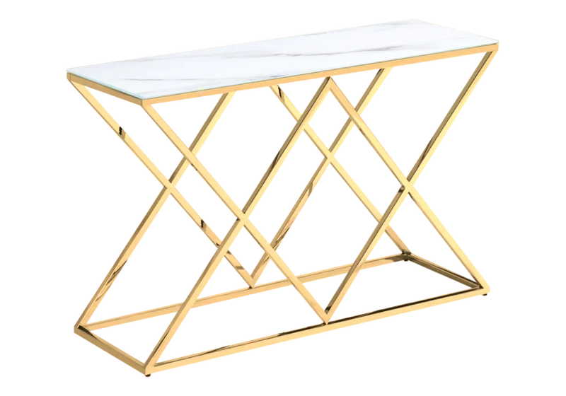 Console d'entrée effet marbre blanc et pied doré - Erly