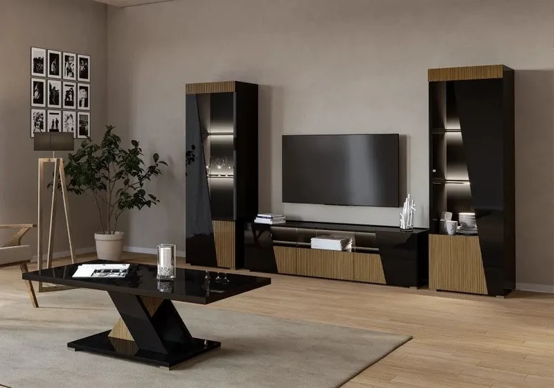 Mur tv laqué noir led ETNA