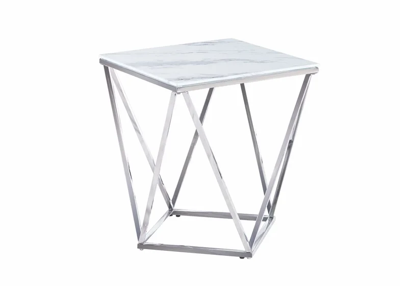 Bout de canapé argent en marbre blanc - Ilea