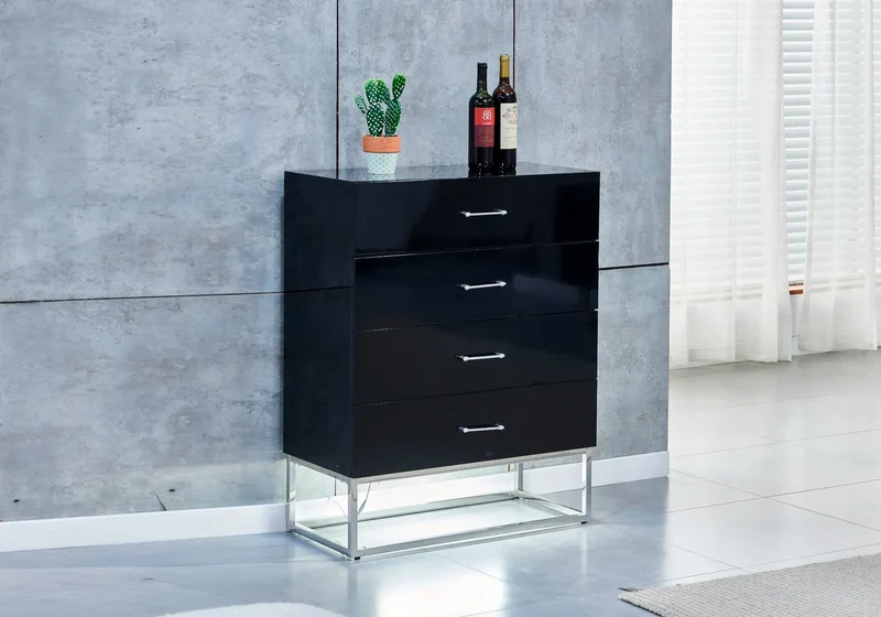 Meuble rangement argent laqué noir - Line