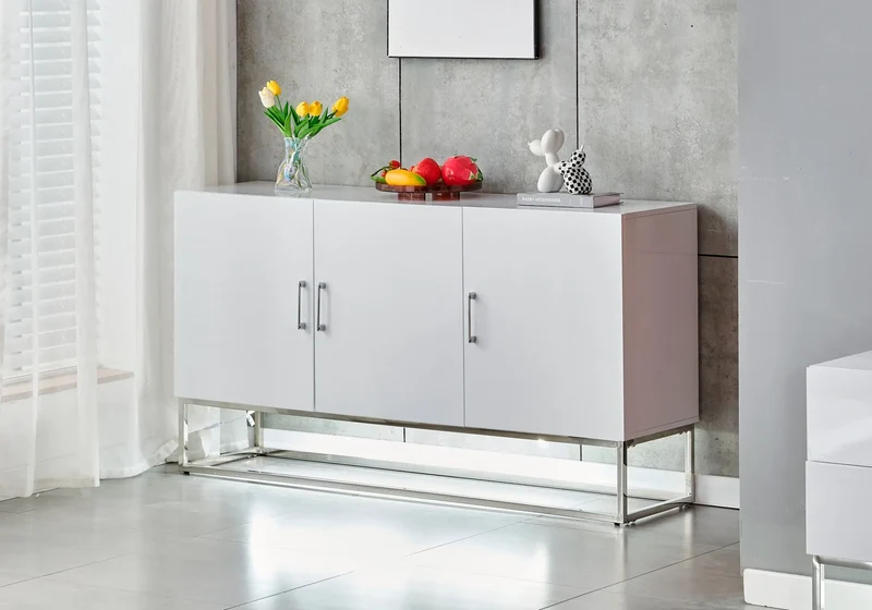Buffet design argent laqué blanc - Line