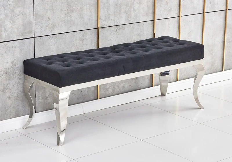 Banc design chromé velours noir - Neo