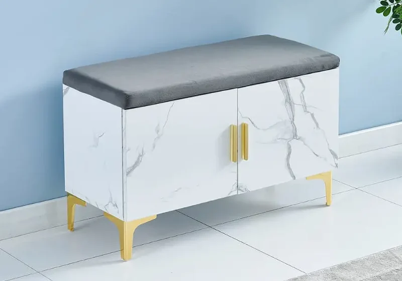 Banc meuble à chaussure marbre blanc - Maya