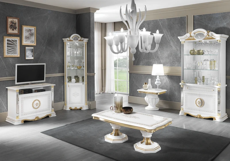 Ensemble meubles de salon baroque blanc doré - NOBILE