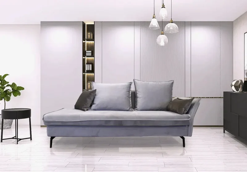 Chaise longue méridienne en tissu gris clair - Gina