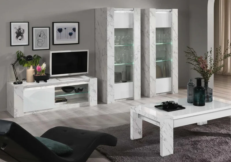 Mur tv laqué blanc gris led VITTORIA bianca