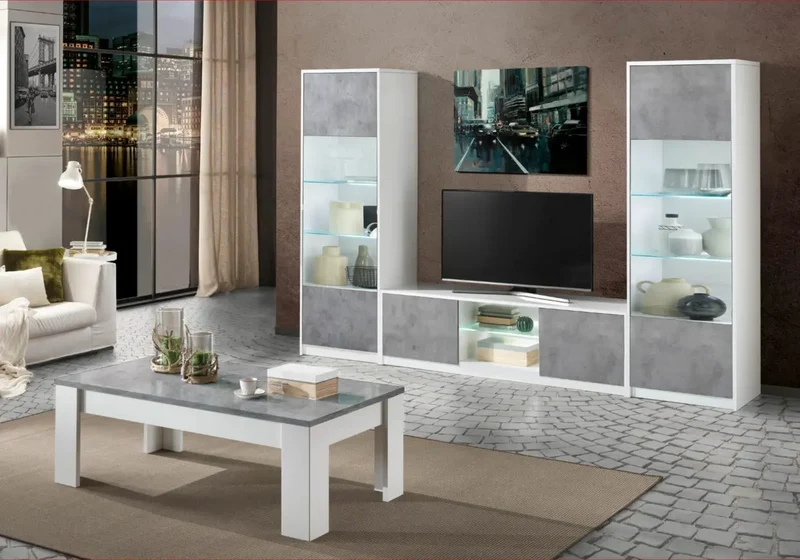 Mur tv laqué blanc gris led SMART