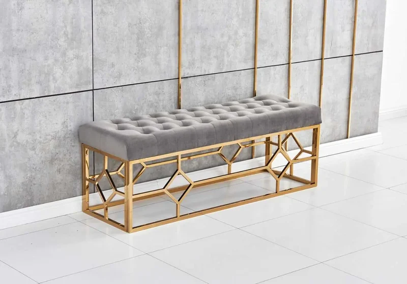 Banc design doré velours gris - Abel