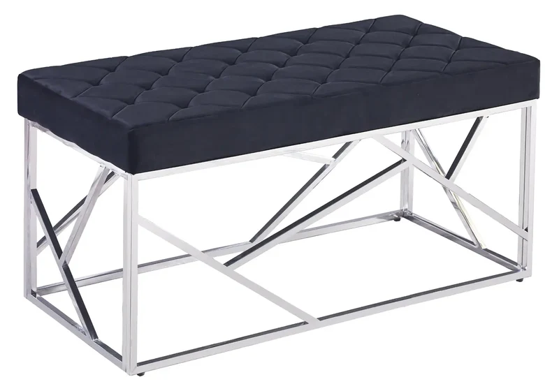 Banc design chromé velours noir - Ilea