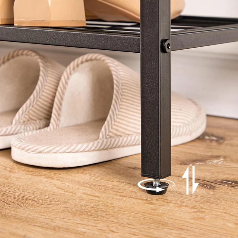 HOOBRO - Étagère à Chaussures, 4 Niveaux, Étagère en métal, avec 3 étagères en filet, Étagère étroite, 100 x 30 x 68 cm, Peu encombrant, Marron Noir