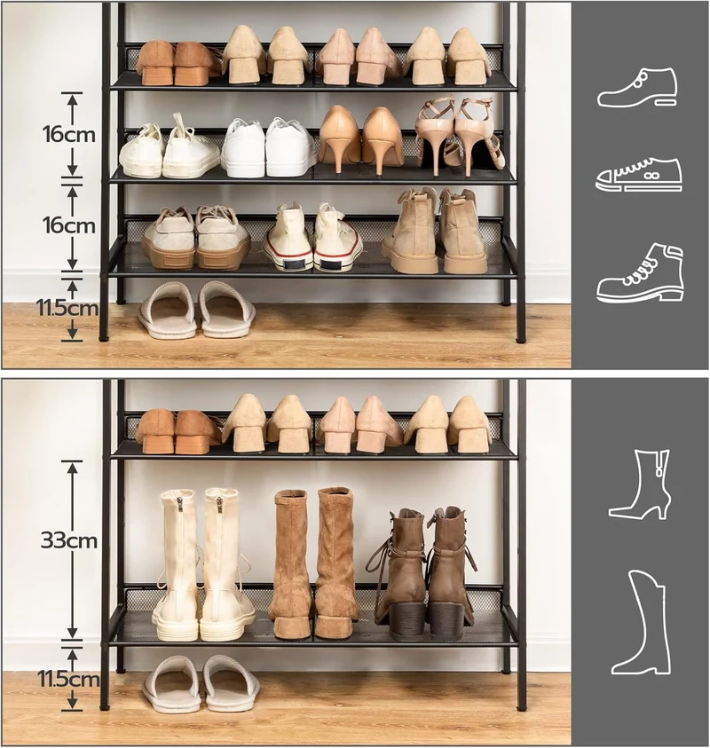 HOOBRO - Étagère à Chaussures, 8 Niveaux, Étagère en métal, 7 Étagère réglable, pour 21-28 Paires, Étagère étroite, 75x30x137 cm, Marron Noir