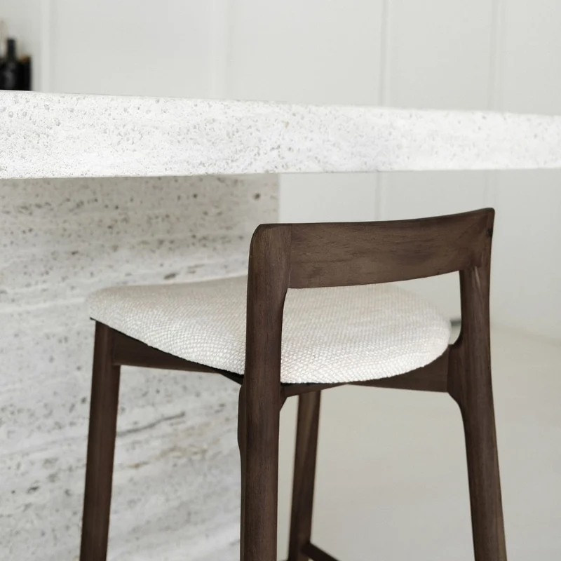 Tabouret Charmes - Noyer foncé - Assise en tissu - Tissage sandstone tacheté - Hauteur d'assise 65 cm