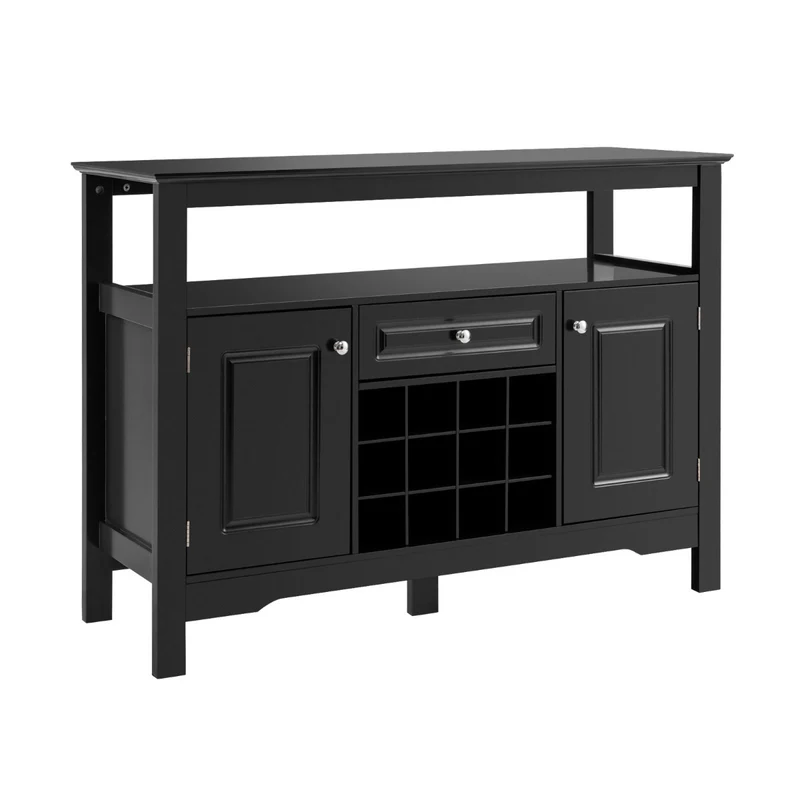 Costway - Buffet de Cuisine, Buffet Salon, Casier a Bouteille, Porte Bouteille Vin, 1 Tiroir et 2 Armoires Meuble Rangement, Noir
