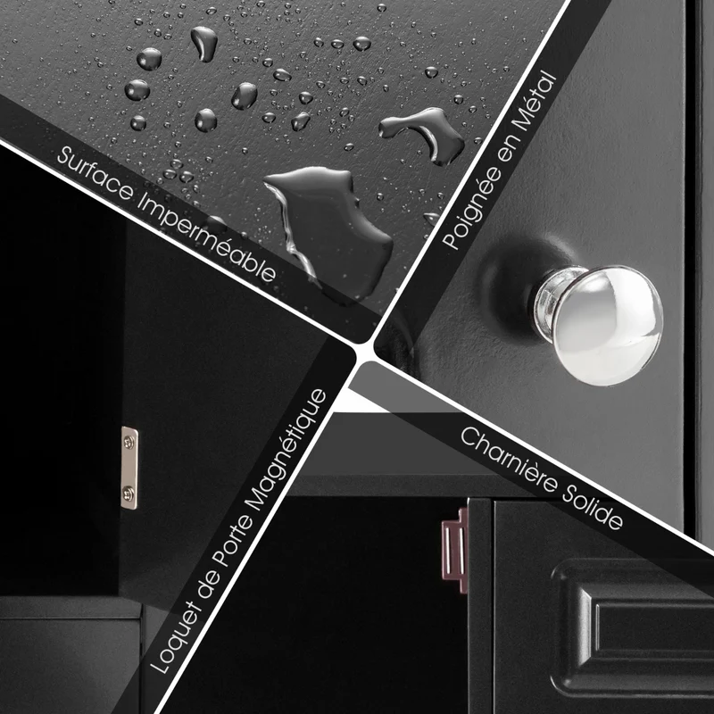 Costway - Buffet de Cuisine, Buffet Salon, Casier a Bouteille, Porte Bouteille Vin, 1 Tiroir et 2 Armoires Meuble Rangement, Noir
