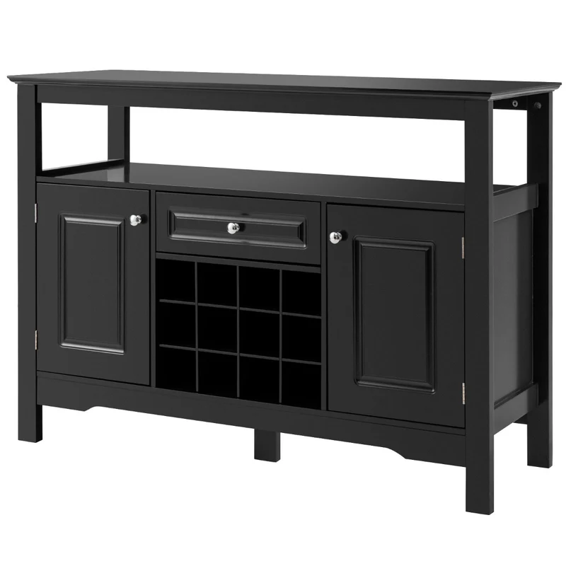 Costway - Buffet de Cuisine, Buffet Salon, Casier a Bouteille, Porte Bouteille Vin, 1 Tiroir et 2 Armoires Meuble Rangement, Noir