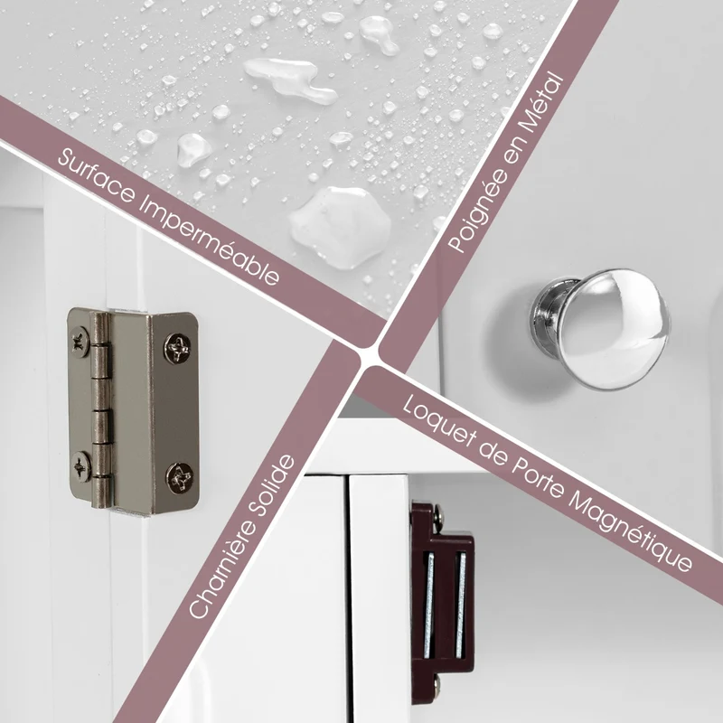 Costway - Buffet de Cuisine, Buffet Salon, Casier a Bouteille, Porte Bouteille Vin, 1 Tiroir et 2 Armoires Meuble Rangement, Blanc