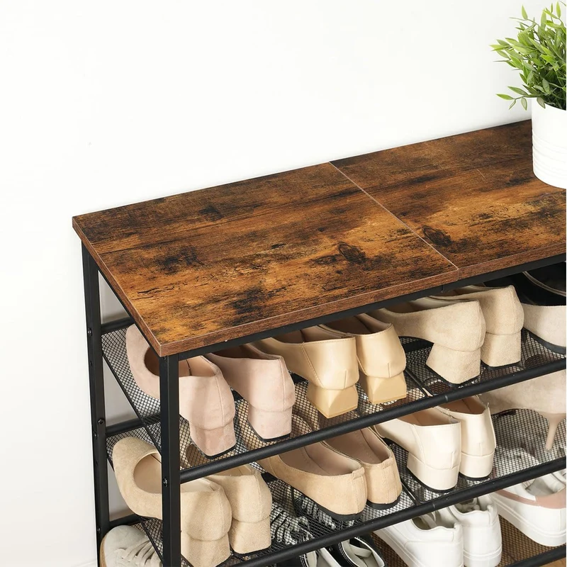 HOOBRO - Étagère à Chaussures, 5 Niveaux, Étagère en métal, 4 Étagère réglable, pour 16 à 20 Paires, Étagère étroite, 75x30x88,8 cm, Marron Noir