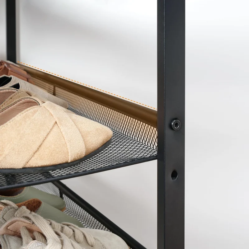 HOOBRO - Étagère à Chaussures, 5 Niveaux, Étagère en métal, 4 Étagère réglable, pour 16 à 20 Paires, Étagère étroite, 75x30x88,8 cm, Marron Noir