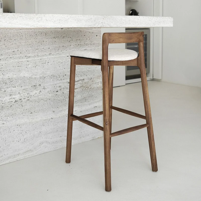 Tabouret Charmes - Acacia noyer - Assise en tissu - Tissage sandstone tacheté - Hauteur d'assise 65 cm