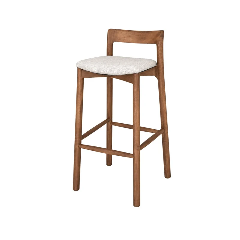 Tabouret Charmes - Acacia noyer - Assise en tissu - Tissage sandstone tacheté - Hauteur d'assise 65 cm