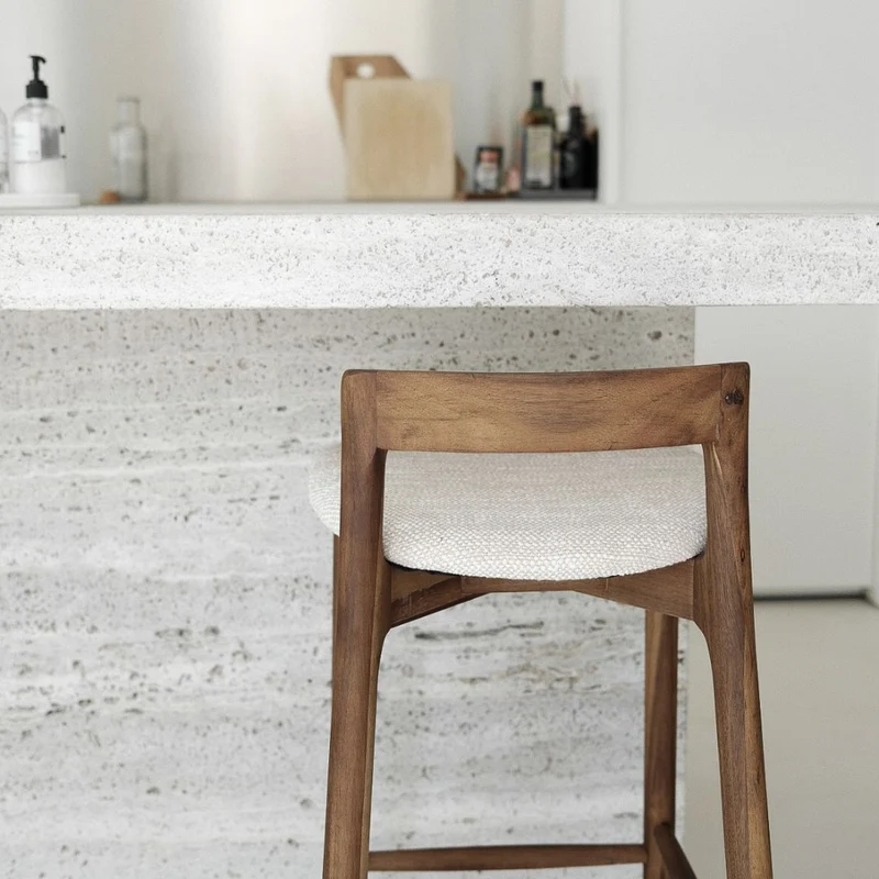 Tabouret Charmes - Acacia noyer - Assise en tissu - Tissage sandstone tacheté - Hauteur d'assise 65 cm
