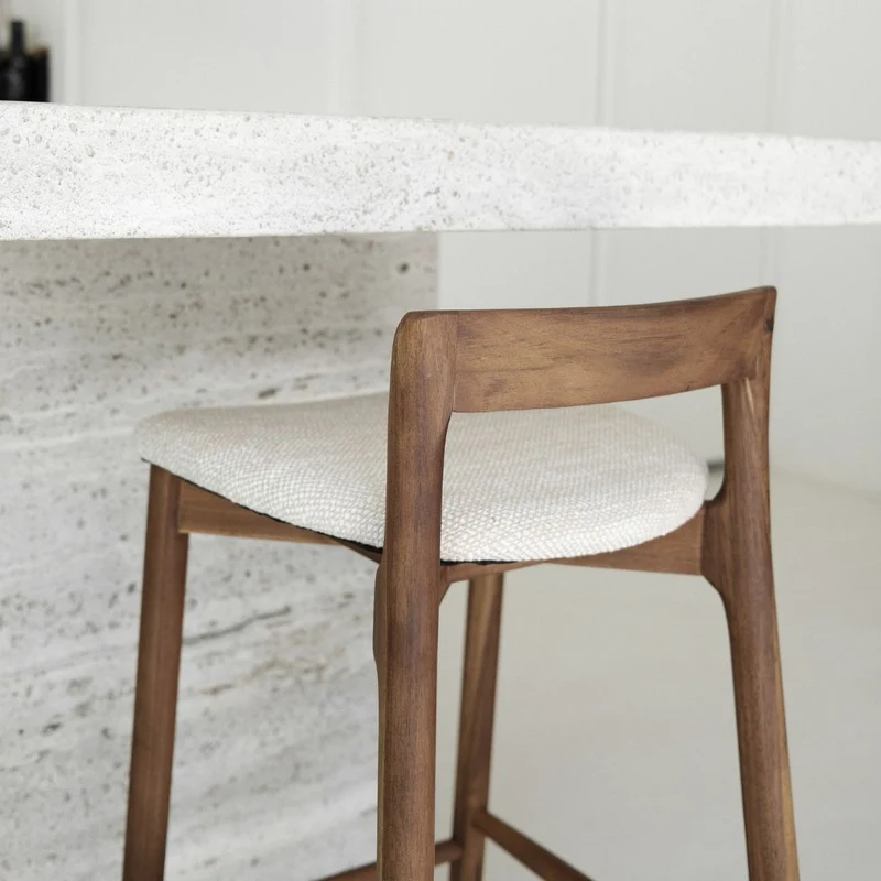 Tabouret Charmes - Acacia noyer - Assise en tissu - Tissage sandstone tacheté - Hauteur d'assise 65 cm