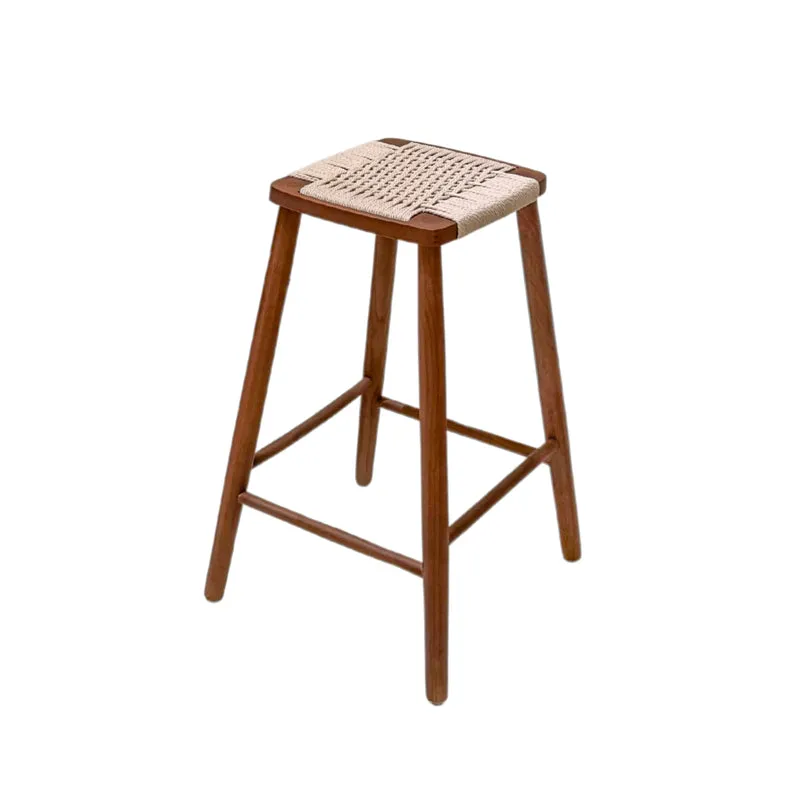 Tabouret de bar Belli - Hauteur d'assise 63 cm - Couleur noyer foncé - Assise tissée