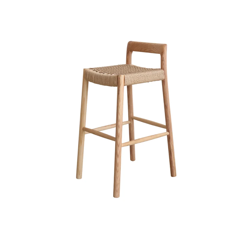 Tabouret de bar Nulla - Hauteur d'assise 75 cm - Couleur chêne - Bois de frêne - Assise tissée